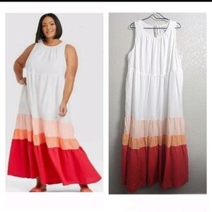 Ava & Viv-Sleeveless Tiered Panel Maxi Dress (Pink-Coral 🩷)-1X